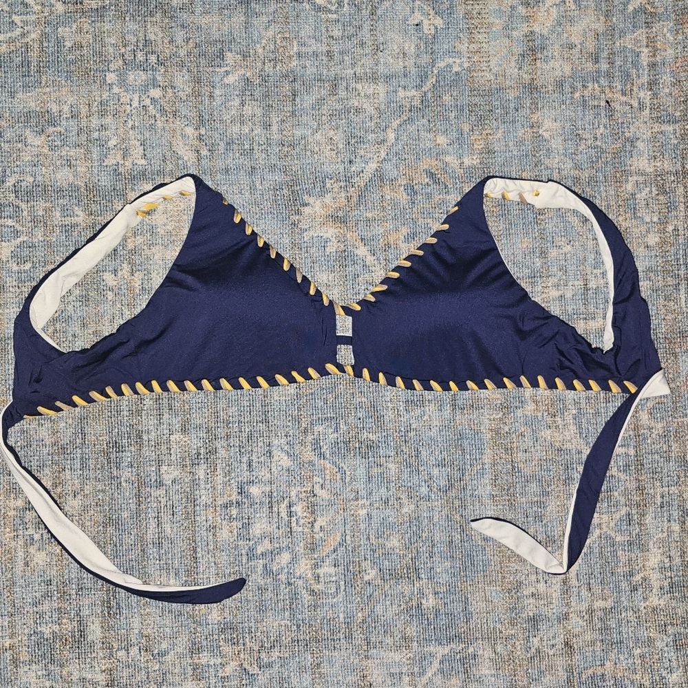 Becca Bikini Top Womens Large Blue Thick Stitching Wireless Pads Rebecca Virtue